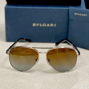 BVLGARI Light Gold Aviator Sunglasses with Tortoise shell Accents